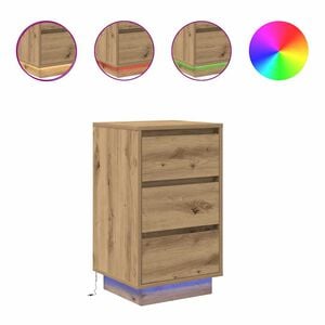 vidaXL Armoire de chevet et lumi&egrave;res LED ch&ecirc;ne artisanal 38x34x65 cm