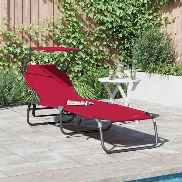 vidaXL Chaise longue pliante avec coussin Rouge 56 x 190 x 81cm tissu