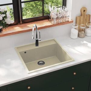 vidaXL &Eacute;vier de cuisine avec trou de trop-plein Beige Granit