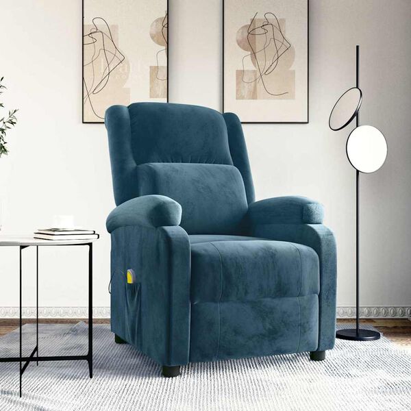 vidaXL Fauteuil de massage Bleu Velours