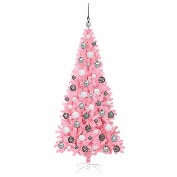 vidaXL Sapin de No&euml;l avec 300 LED avec support Rose 180 cm PVC