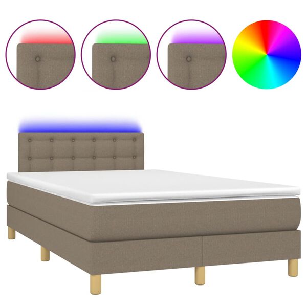 vidaXL Sommier &agrave; lattes de lit matelas et LED taupe 120x190 cm tissu
