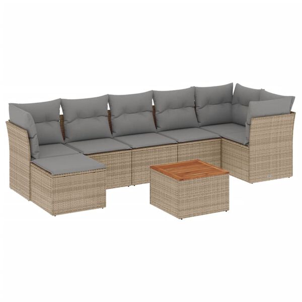 vidaXL Salon de jardin avec coussins 8 pcs beige r&eacute;sine tress&eacute;e