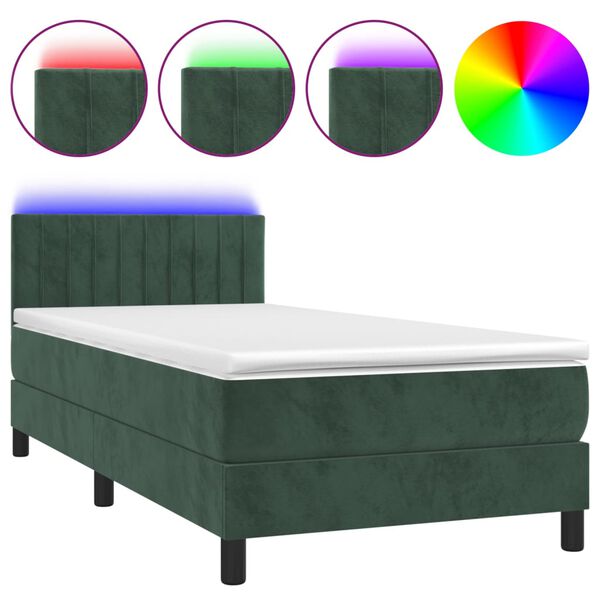 vidaXL Sommier &agrave; lattes de lit et matelas et LED Vert fonc&eacute; 90x200cm