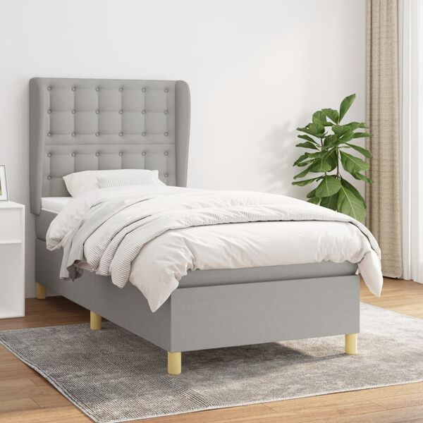 vidaXL Sommier &agrave; lattes de lit et matelas Gris clair 90x190 cm Tissu