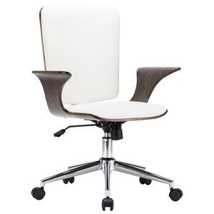 vidaXL Chaise pivotante de bureau Blanc Similicuir et bois courb&eacute;