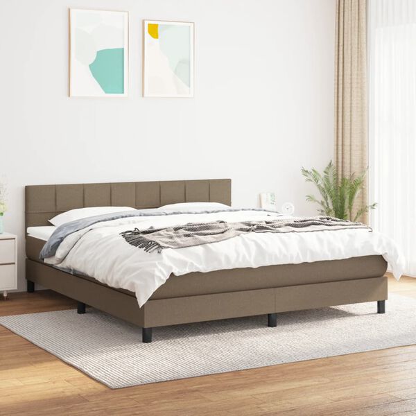 vidaXL Sommier &agrave; lattes de lit avec matelas Taupe 160x200 cm Tissu