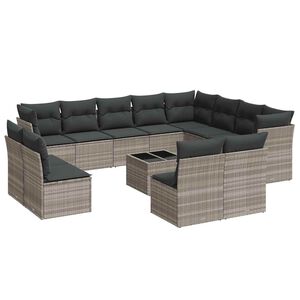 vidaXL Salon de jardin avec coussins 13 pcs gris clair r&eacute;sine tress&eacute;e