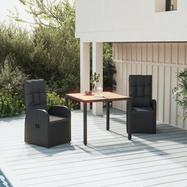 vidaXL Ensemble &agrave; manger de jardin avec coussins 3 pcs Noir