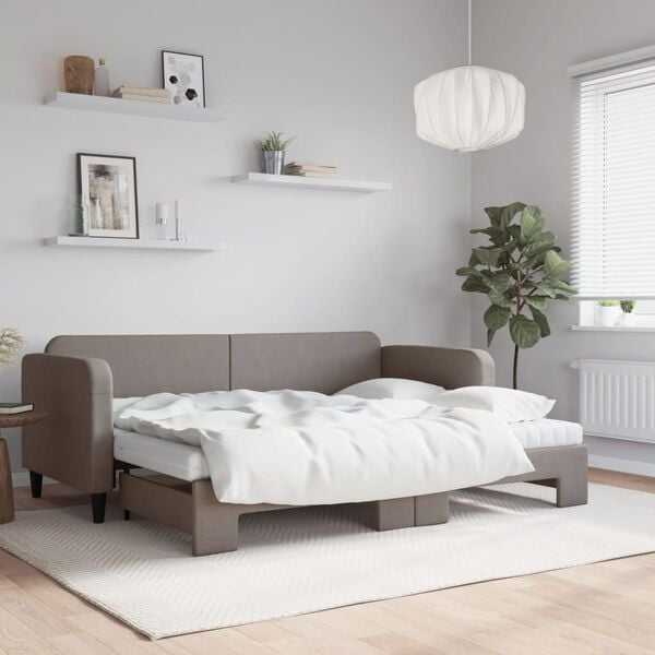 vidaXL Lit de jour avec gigogne et matelas taupe 80x200 cm tissu