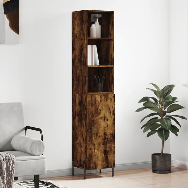 vidaXL Buffet haut Ch&ecirc;ne fum&eacute; 34,5x34x180 cm Bois d'ing&eacute;nierie