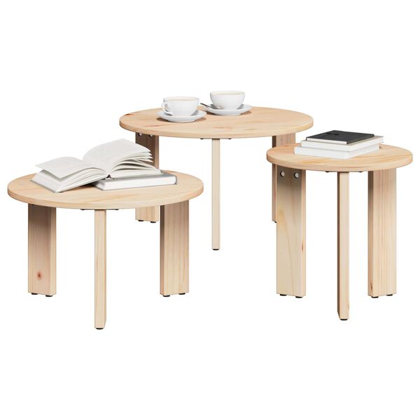 vidaXL Table basse 3 pcs Naturel Bois massif en pin