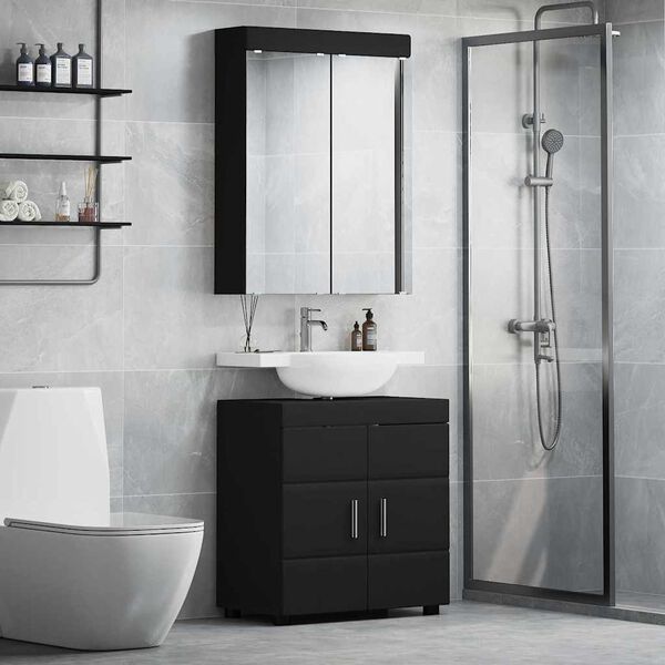 vidaXL Ensemble de mobilier de salle de bain avec &eacute;tag&egrave;re TULUM Noir