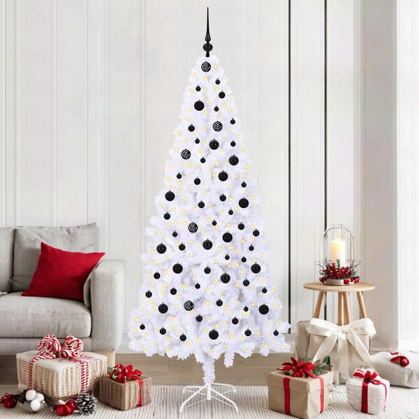 vidaXL Sapin de Noël artificiel avec 300 LED Blanc 210 cm PVC et Acier