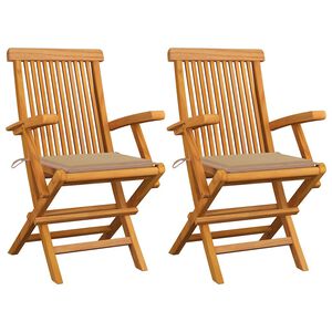 vidaXL Chaises pliantes avec coussins beiges, 2 pi&egrave;ces, en teck massif