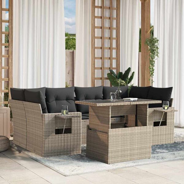 vidaXL Salon de jardin avec coussins 7 pcs gris clair r&eacute;sine tress&eacute;e