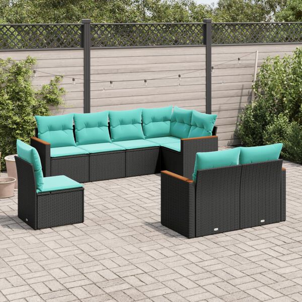 vidaXL Salon de jardin 8 pcs avec coussins noir r&eacute;sine tress&eacute;e