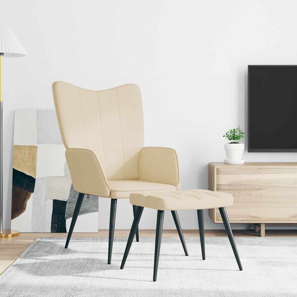 vidaXL Chaise de relaxation avec tabouret Cr&egrave;me Tissu