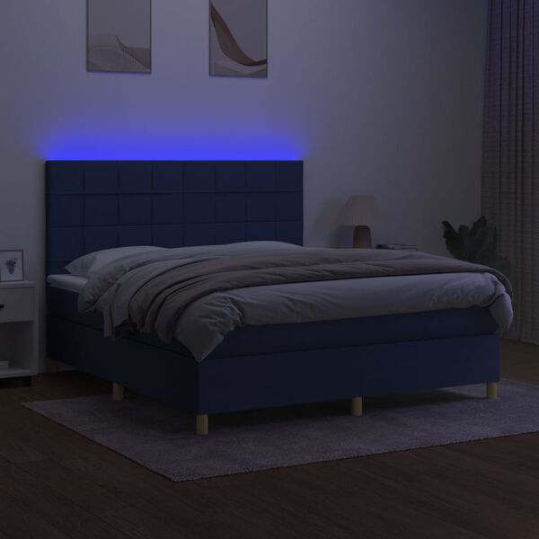 vidaXL Sommier &agrave; lattes de lit et matelas et LED Bleu 180x200 cm Tissu
