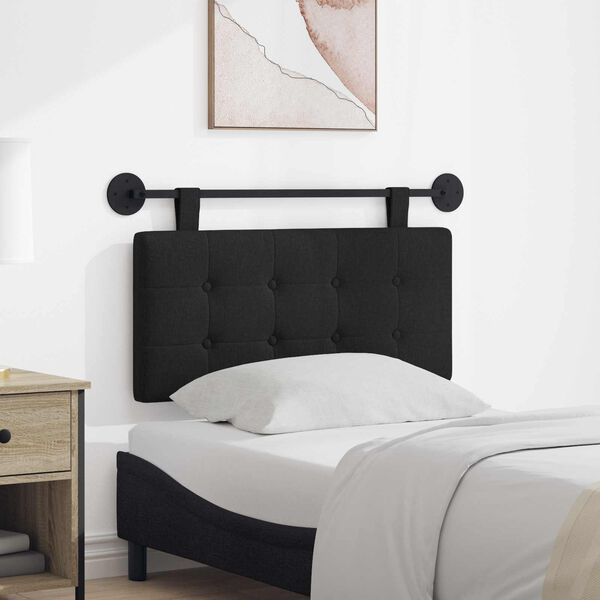 vidaXL T&ecirc;te de lit suspendue Montage mural Noir 90 x 55 x 5 cm tissu