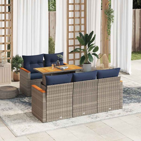 vidaXL Salon de jardin 6 pcs avec coussins gris r&eacute;sine tress&eacute;e