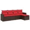 vidaXL Ensemble de canap&eacute; de jardin 5 pcs avec coussins marron r&eacute;sine tress&eacute;e