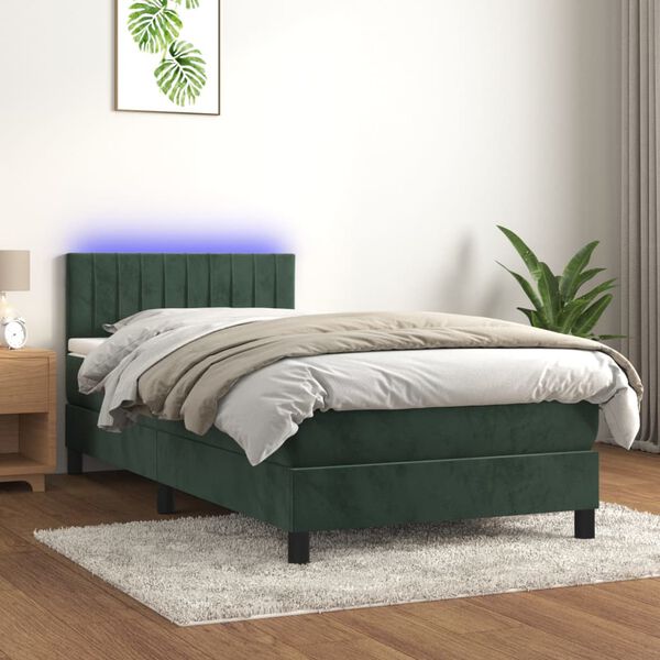 vidaXL Sommier &agrave; lattes de lit et matelas et LED Vert fonc&eacute; 90x190cm