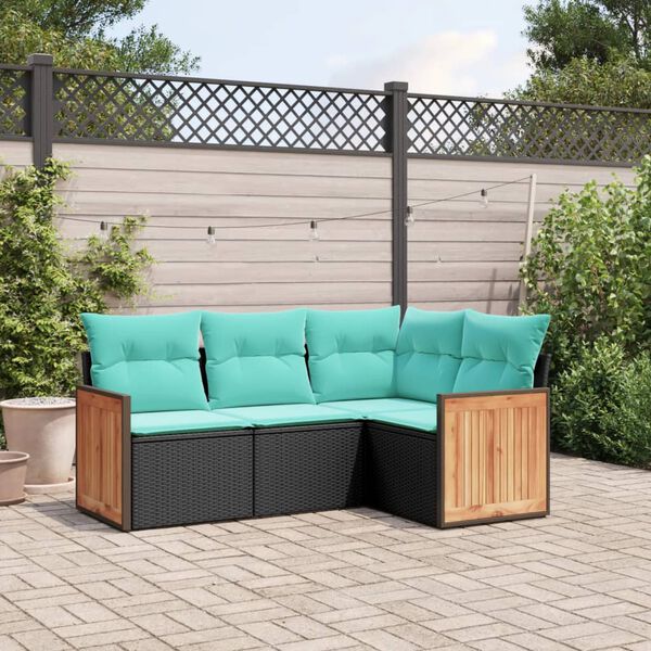 vidaXL Salon de jardin 4 pcs avec coussins noir r&eacute;sine tress&eacute;e