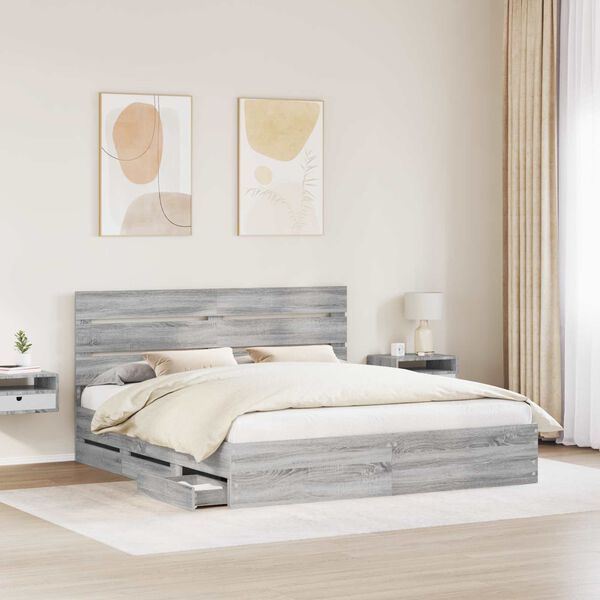 vidaXL Cadre de lit Gris Sonoma 200 x 200 cm Bois Ing&eacute;nierie