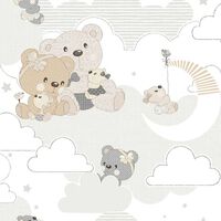Noordwand Papier peint Mondo baby Hug Bears Gris et beige