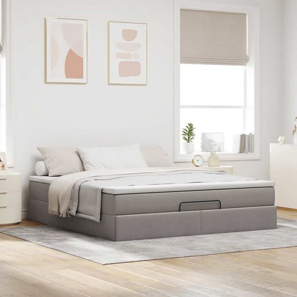 VidaXL Cadre de lit ottoman avec matelas taupe 180x200 cm tissu