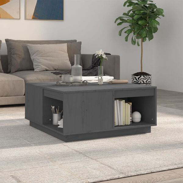 vidaXL Table basse Gris 80x81x36,5 cm Bois massif de pin