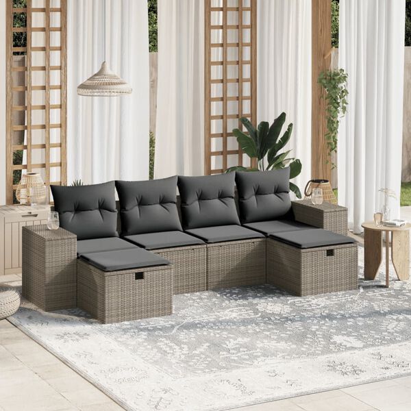 vidaXL Salon de jardin 6 pcs avec coussins gris clair r&eacute;sine tress&eacute;e