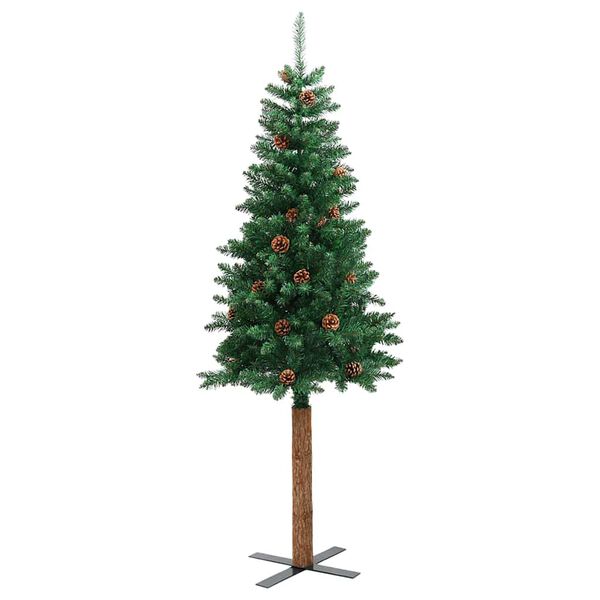 vidaXL Sapin de Noël mince Vert 180 cm PVC et bois de pin massif