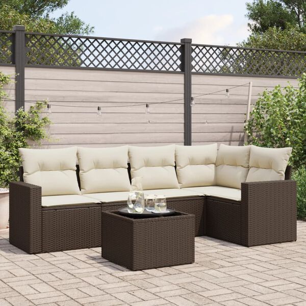 vidaXL Salon de jardin avec coussins 6 pcs marron r&eacute;sine tress&eacute;e