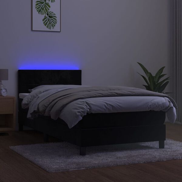 vidaXL Sommier &agrave; lattes de lit avec matelas et LED Noir 90x200 cm