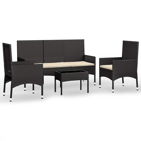 vidaXL Salon de jardin 4 pcs avec coussins Noir R&eacute;sine tress&eacute;e