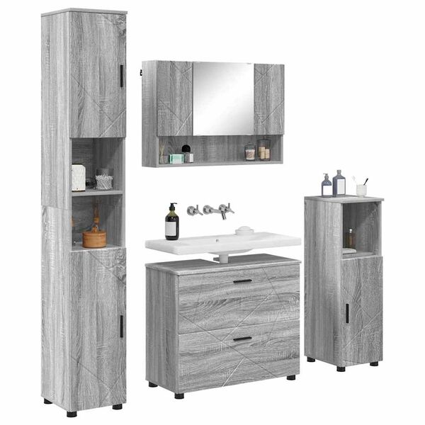 vidaXL Ensemble de mobilier de salle de bain 4 pcs Gris Sonoma