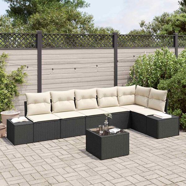 vidaXL Ensemble de canapé de jardin 7 pcs Noir et Crème polyrotin