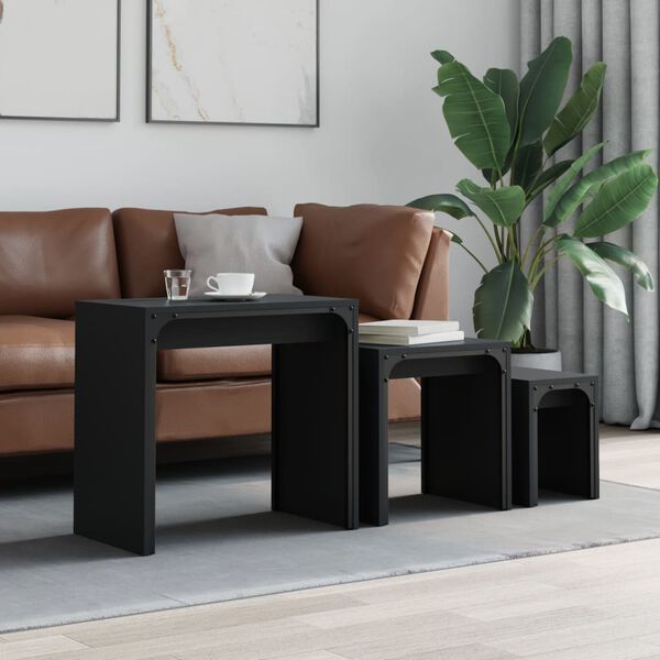 vidaXL Tables basses gigognes 3 pcs noir bois d'ing&eacute;nierie