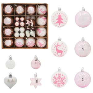 vidaXL Ensemble de Boules de No&euml;l 40 pc Blanc et rose &Oslash; 6 cm Plastique