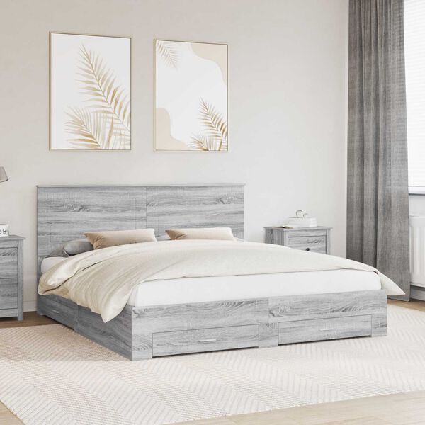 vidaXL Cadre de lit Gris Sonoma 200 x 200 cm Bois d'ing&eacute;nierie