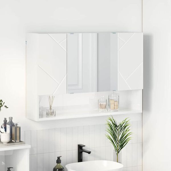 vidaXL Armoire Miroir Blanc brillant 80 x 17 x 55 cm Bois d'ing&eacute;nierie