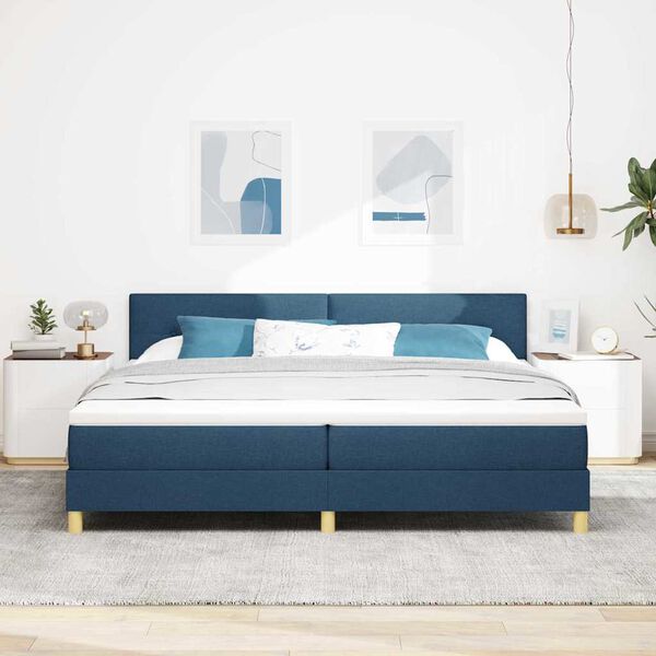 vidaXL Lit boxspring avec matelas avec matelas Bleu 200 x 200 cm tissu