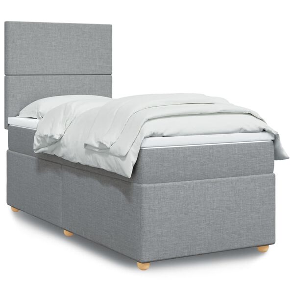 vidaXL Sommier &agrave; lattes de lit avec matelas Gris clair 90x200 cm Tissu