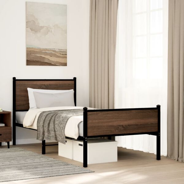 vidaXL Cadre de lit en m&eacute;tal sans matelas ch&ecirc;ne marron 75x190 cm