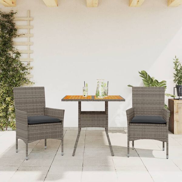 vidaXL Ensemble &agrave; manger de jardin et coussins 3 pcs gris rotin acacia