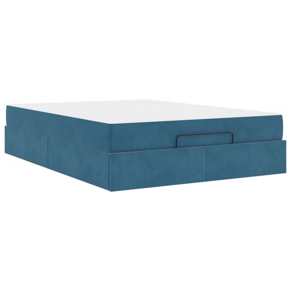 vidaXL Cadre de lit avec matelas avec matelas 2 pcs Bleu Velours