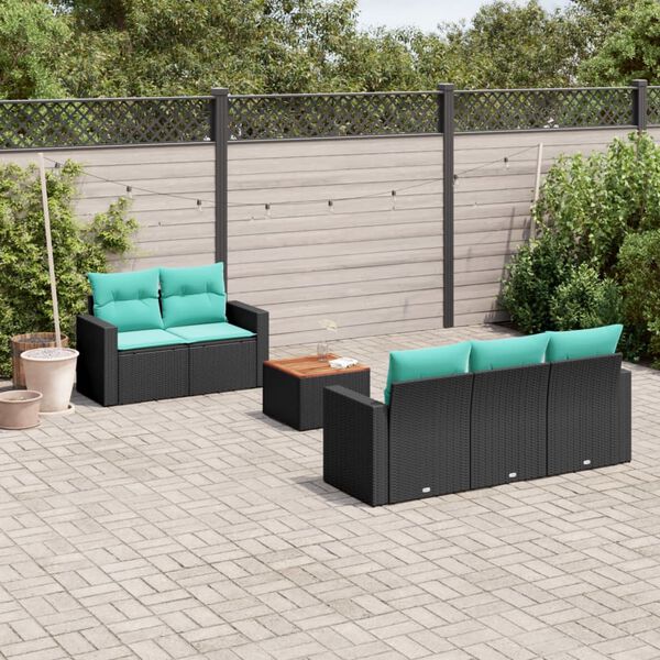 vidaXL Salon de jardin 6 pcs avec coussins noir r&eacute;sine tress&eacute;e