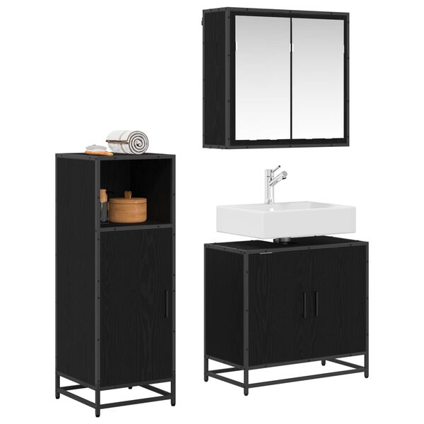 vidaXL Ensemble de mobilier de salle de bain 3 pcs Ch&ecirc;ne noir